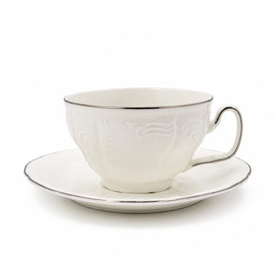 Milk Cup And Saucer Set Large 12 Pieces White Porcelain With Silver Rim Siddiq Gifts


