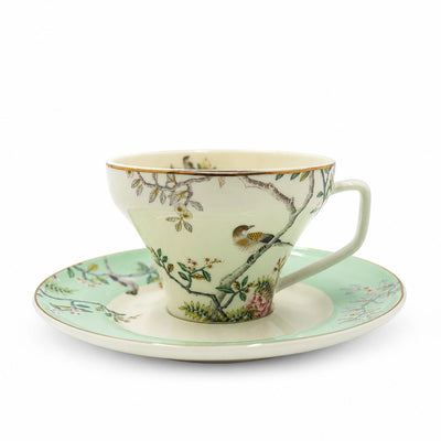 Milk Tea Cup And Saucer Set 12 Pieces Green Bird And Floral Design Siddiq Gifts