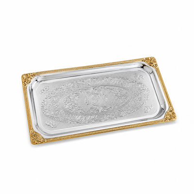 Mini Stainless Steel Serving Tray 39 × 19 CM Silver & Gold Siddiq Gifts