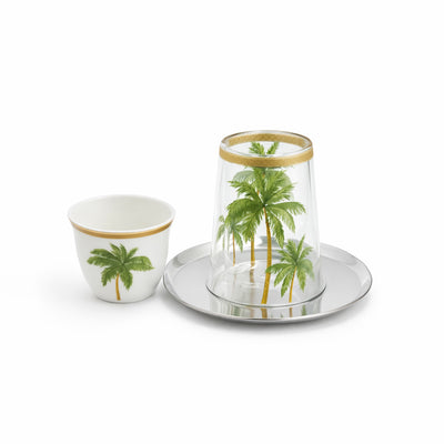 MK-436 Tea & Cawa Cup with Saucer Set – 18 Pieces – Palm Design with Gold Rim | Siddiq Gifts – Mussafah Abu Dhabi
