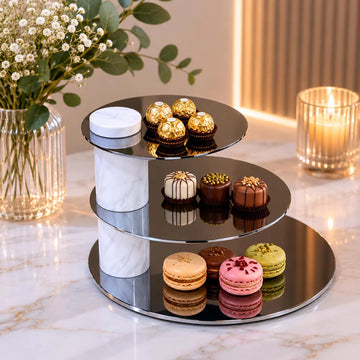 Modern 3-Tier Cake Stand 25 CM Marble Base with Black Display Trays Siddiq Gifts