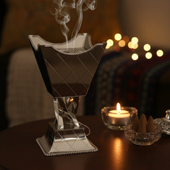 MT-107N Silver Traditional Arabic Mabkhara Incense Burner – 23 cm – Siddiq Gifts Mussafah Abu Dhabi