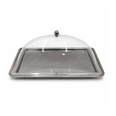 MT-145B 44x33cm Serving Tray With Acrylic Dome Lid Black Finish By Siddiq Gifts