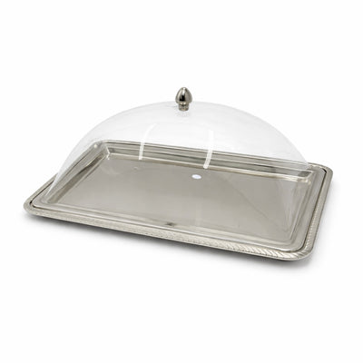 MT-145N 44x33cm Serving Tray With Acrylic Dome Lid Nickel Finish By Siddiq Gifts