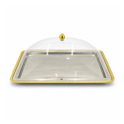 MT-145NG 44x33cm Serving Tray With Acrylic Dome Lid Gold And Nickel Finish By Siddiq Gifts