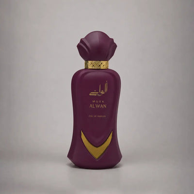 Elegant Musk Alwan Eau De Parfum In A Purple Design With A 90 Ml Capacity, Featuring A Refined Musk Inspired Fragrance For Everyday Wear, Special Occasions, And Gifting At Siddiq Gifts.