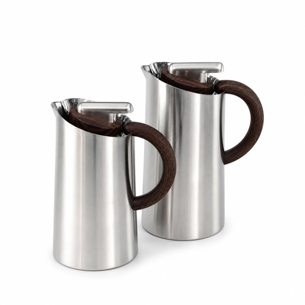 Najib Vacuum Flask Set 2 Pieces 0.7L and 1.0L Matte Silver with Wooden Handle Siddiq Gifts