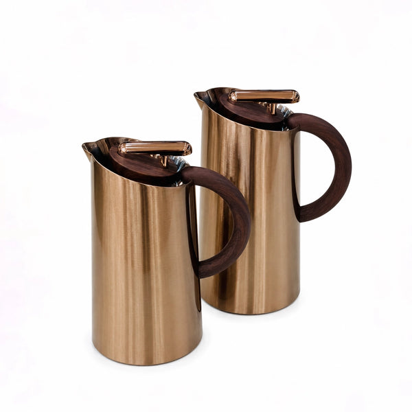 Najib Vacuum Flask Set 2 Pieces 0.7L and 1.0L Rose Gold with Wooden Handle Siddiq Gifts