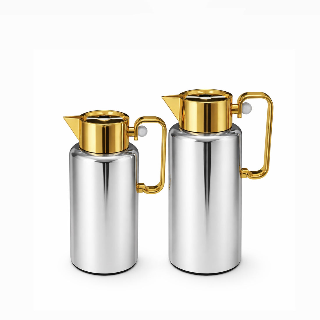 NB6001B Vacuum Flask Set – 2 Pieces (0.8 L & 1.0 L) – Silver with Gold Top and Handle