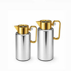 NB6001B Vacuum Flask Set – 2 Pieces (0.8 L & 1.0 L) – Silver with Gold Top and Handle
