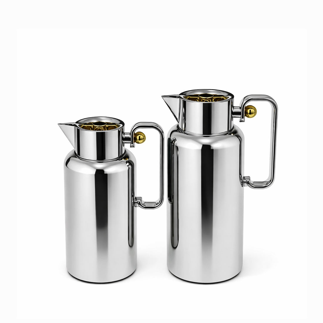 NB6001G Vacuum Flask Set – 2 Pieces (0.8 L & 1.0 L) – Silver Finish with  Gold Accent