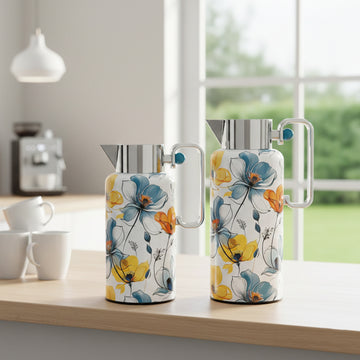 NB6002A Vacuum Flask Set – 2 Pieces (0.8L & 1.0L) – Floral Print Body with Chrome Top and Handle | Siddiq Gifts – Mussafah Abu Dhabi