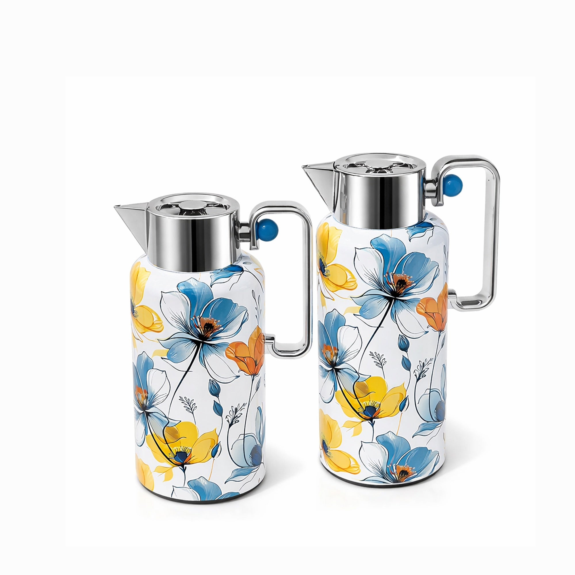 NB6002A Vacuum Flask Set – 2 Pieces (0.8L & 1.0L) – Floral Print Body with Chrome Top and Handle | Siddiq Gifts – Mussafah Abu Dhabi