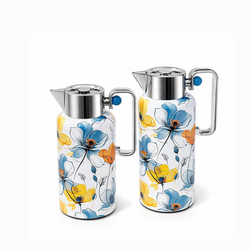 NB6002A Vacuum Flask Set – 2 Pieces (0.8L & 1.0L) – Floral Print Body with Chrome Top and Handle | Siddiq Gifts – Mussafah Abu Dhabi