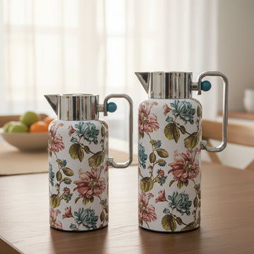 NB6002C Vacuum Flask Set – 2 Pieces (0.8L & 1.0L) – Floral Print Body with Silver Top and Handle | Siddiq Gifts – Mussafah Abu Dhabi