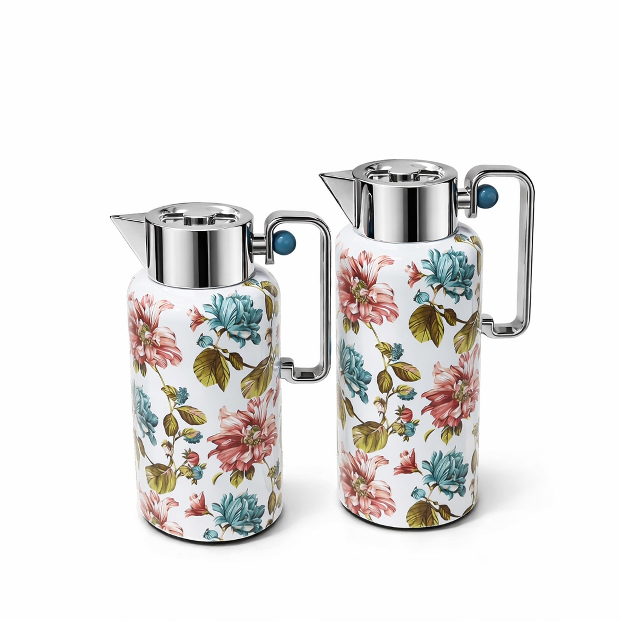 NB6002C Vacuum Flask Set – 2 Pieces (0.8L & 1.0L) – Floral Print Body with Silver Top and Handle | Siddiq Gifts – Mussafah Abu Dhabi
