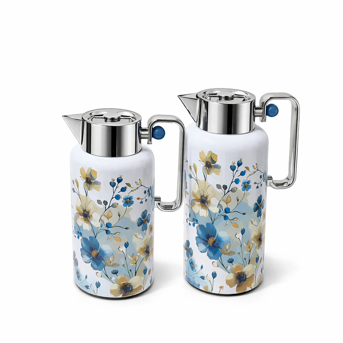 NB6002E Vacuum Flask Set – 2 Pieces (0.8L & 1.0L) – Printed Body with Silver Top and Handle