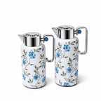 NB6002F Vacuum Flask Set – 2 Pieces (0.8L & 1.0L) – Blue Floral Print Body with Silver Top and Handle