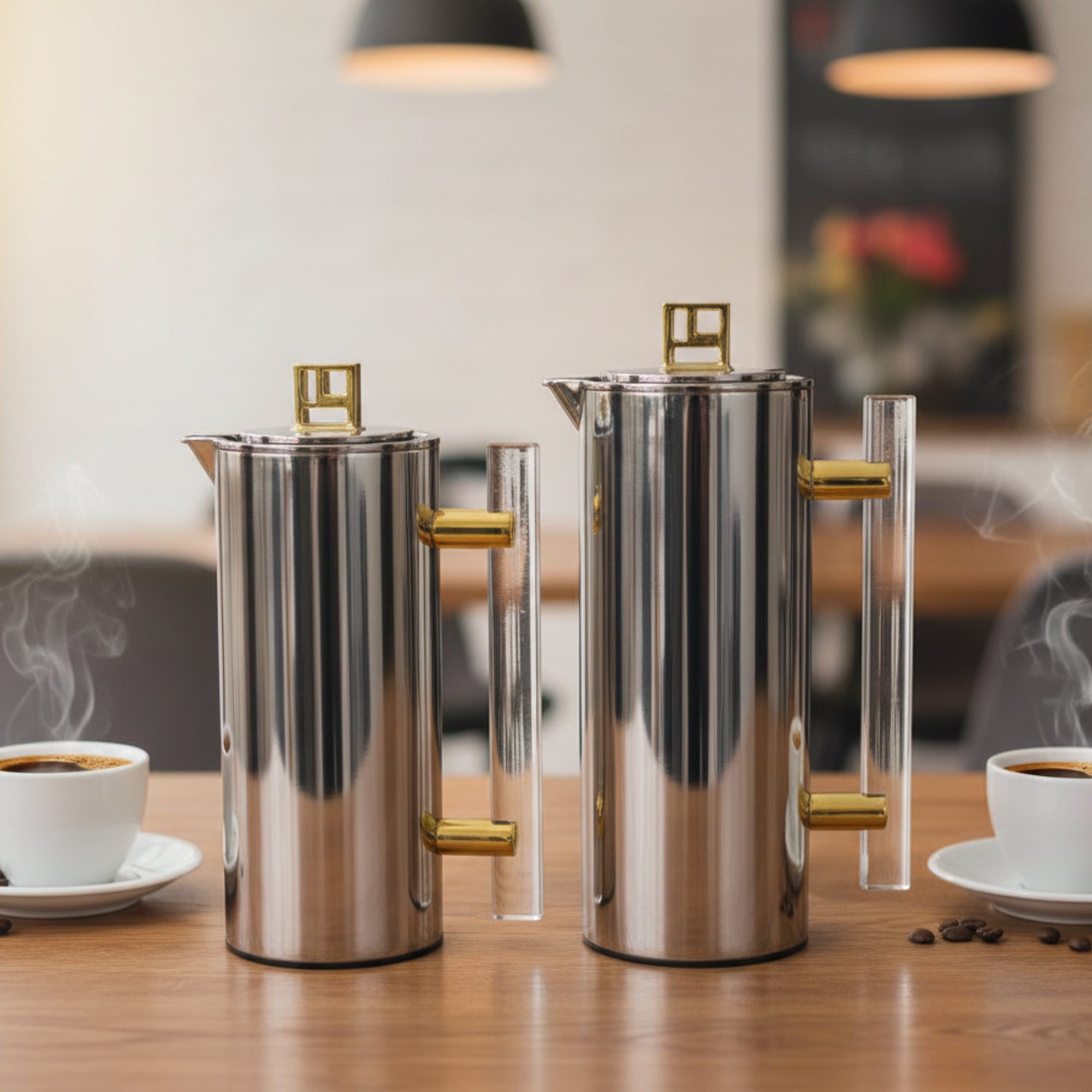 NB6290B Vacuum Flask 2-Piece Set – 0.7 L + 1.0 L – Nickel with Gold Accents | Siddiq Gifts – Mussafah Abu Dhabi