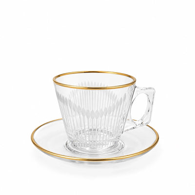 Nescafe Glass Tea Cup And Saucer Set 12 Pieces Clear Glass With Gold Rim Siddiq Gifts