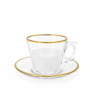 Nescafe Glass Tea Cup And Saucer Set 12 Pieces Clear Glass With Gold Rim Siddiq Gifts
