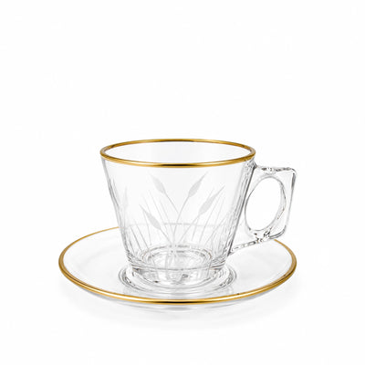 Nescafe Glass Tea Cup And Saucer Set 12 Pieces Clear Glass With Gold Rim Siddiq Gifts