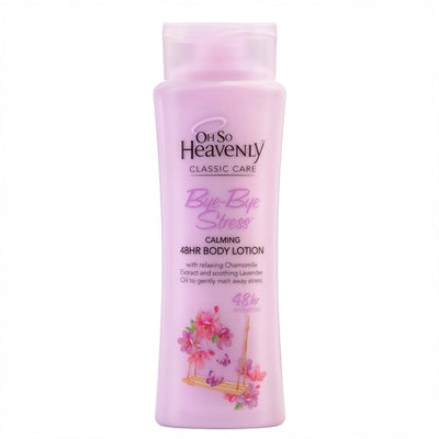 Oh So Heavenly Bye-Bye Stress Calming 48HR Body Lotion With Chamomile And Lavender, Designed To Moisturize And Soften The Skin While Leaving A Calming Fragrance At Siddiq Gifts.