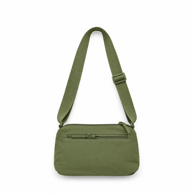 Olive Green Crossbody Bag, 27 × 17 cm, Featuring Multiple Zipper Compartments and an Adjustable Strap for Everyday Essentials, Travel, and Casual Use at Siddiq Gifts.