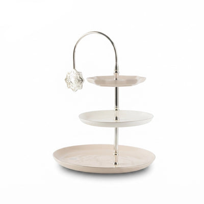 Otantik Octara 3-Tier Serving Stand Beige with Silver Siddiq Gifts