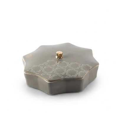 Otantik Octara Large Date Bowl with Lid 25.5 cm Grey with Gold Siddiq Gifts