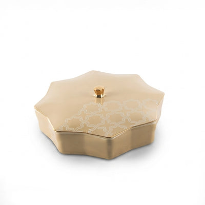Otantik Octara Large Date Bowl with Lid 25.5 cm Ivory with Gold Siddiq Gifts