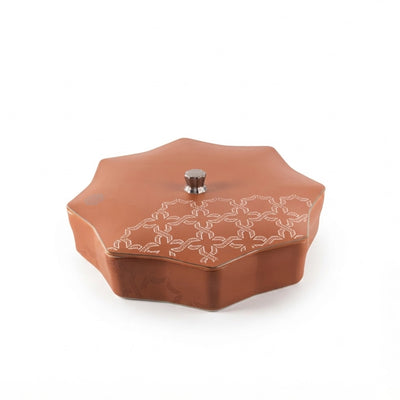 Otantik Octara Large Date Bowl with Lid 25.5 cm Matte Red Brown with Silver Siddiq Gifts