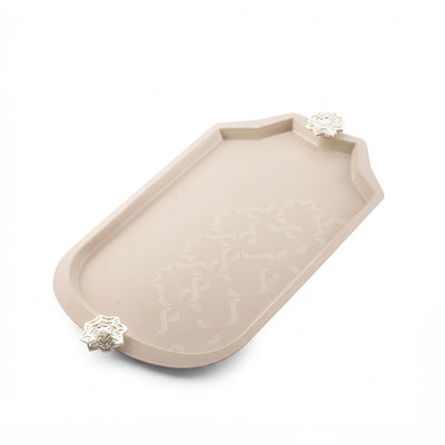 Otantik Octara Luxury Serving Tray 46 × 30 CM Beige with Silver Accents Siddiq Gifts