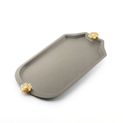 Otantik Octara Luxury Serving Tray 46 × 30 CM Grey with Gold Accents Siddiq Gifts