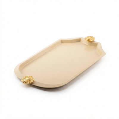 Otantik Octara Luxury Serving Tray 46 × 30 CM Ivory with Gold Accents Siddiq Gifts