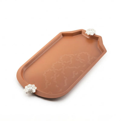 Otantik Octara Luxury Serving Tray 46 × 30 CM Matte Red Brown with Silver Accents Siddiq Gifts