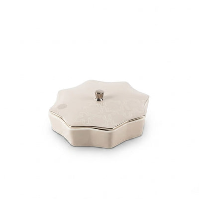 Otantik Octara Medium Date Bowl with Lid 18 cm Beige with Silver Siddiq Gifts