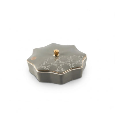 Otantik Octara Medium Date Bowl with Lid 18 cm Grey with Gold Siddiq Gifts