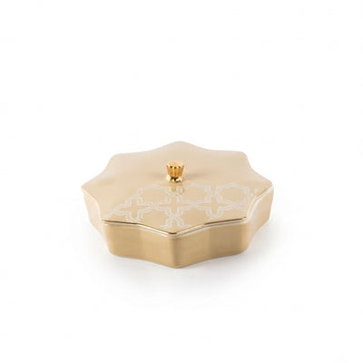 Otantik Octara Medium Date Bowl with Lid 18 cm Ivory with Gold Siddiq Gifts
