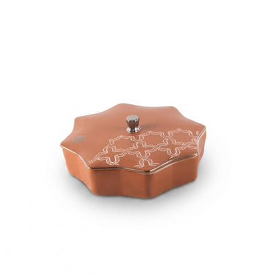 Otantik Octara Medium Date Bowl with Lid 18 cm Matte Red Brown with Silver Siddiq Gifts