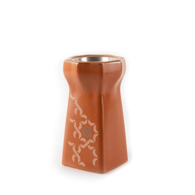 Otantik Octara Porcelain Incense Burner Matte Red Brown with Silver Siddiq Gifts