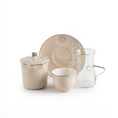 Otantik Octara Tea & Arabic Coffee Set 19 Pieces Beige with Silver Accents Siddiq Gifts