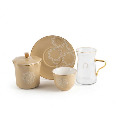 Otantik Octara Tea & Arabic Coffee Set 19 Pieces Ivory with Gold Accents Siddiq Gifts