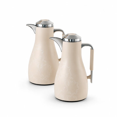 Otantik Octara Vacuum Flask Set 2 Pieces 1.0 L & 1.0 L Beige with Silver Accents Siddiq Gifts