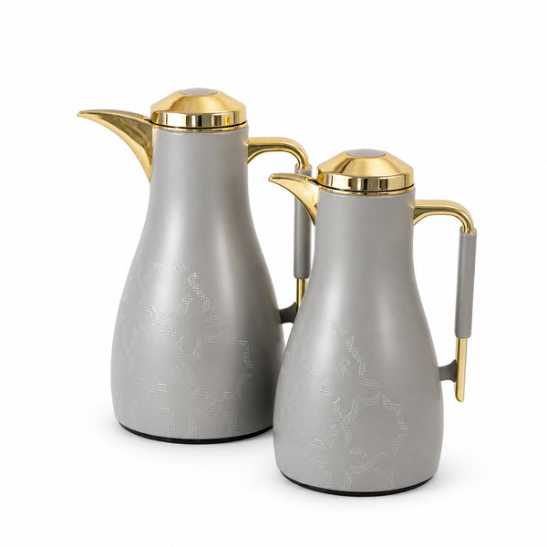 Otantik Octara Vacuum Flask Set 2 Pieces 1.0 L & 1.0 L Grey with Gold Accents Siddiq Gifts