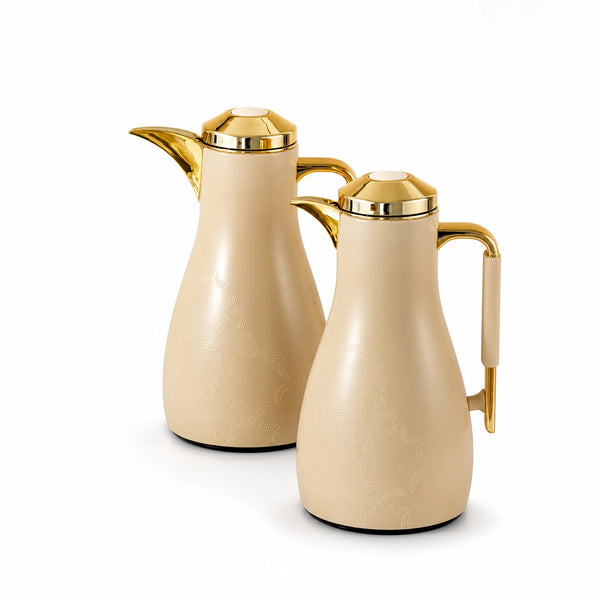 Otantik Octara Vacuum Flask Set 2 Pieces 1.0 L & 1.0 L Ivory with Gold Accents Siddiq Gifts