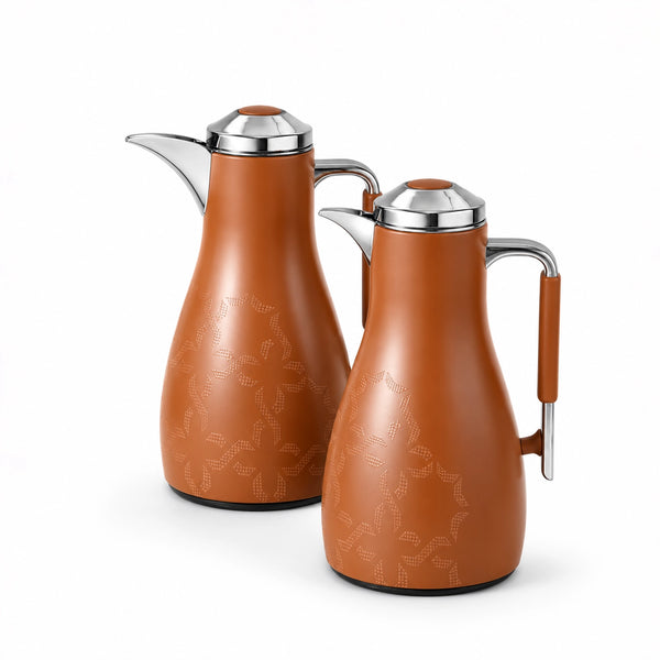 Otantik Octara Vacuum Flask Set 2 Pieces 1.0 L & 1.0 L Matte Red Brown with Silver Accents Siddiq Gifts