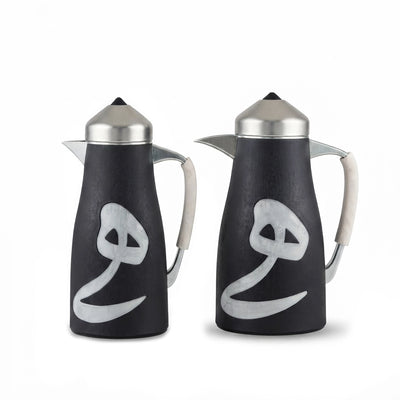 Otantik Sidirah Vacuum Flask Set 2 Pieces 1.0 L & 1.0 L Black Wood with Matte Silver Finish Siddiq Gifts