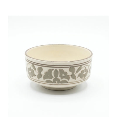 Elegant P-B Cart Floral Ceramic Serving Bowl Measuring 14 cm, Featuring a Greige Finish with a Delicate Floral Design, Ideal for Serving Salads, Fruits, Snacks, Desserts, and Side Dishes at Siddiq Gifts.