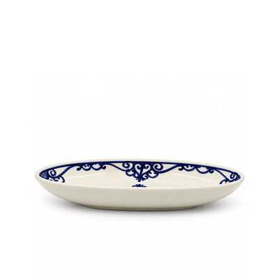 Elegant P-B Jasi Ceramic Oval Deep Serving Platter In White And Blue Measuring 25 Cm With A Refined Sidi Blue Design, Ideal For Serving Appetizers, Rice, Seafood, Side Dishes, And Traditional Meals At Siddiq Gifts.
Brand: